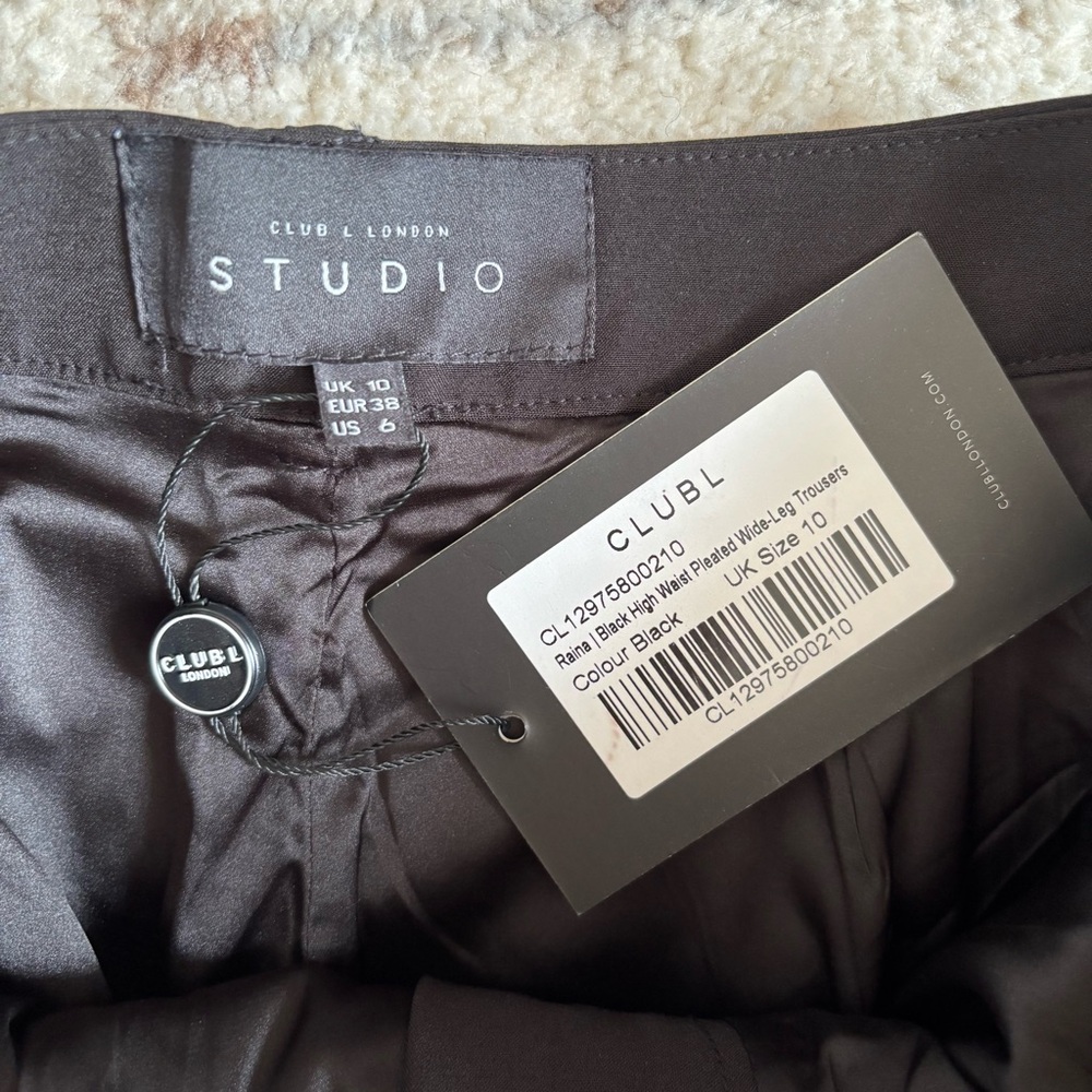 Club L London NWT Raina Black High Waist Pleated Wide-Leg Trousers Pants Black - Picture 7 of 8